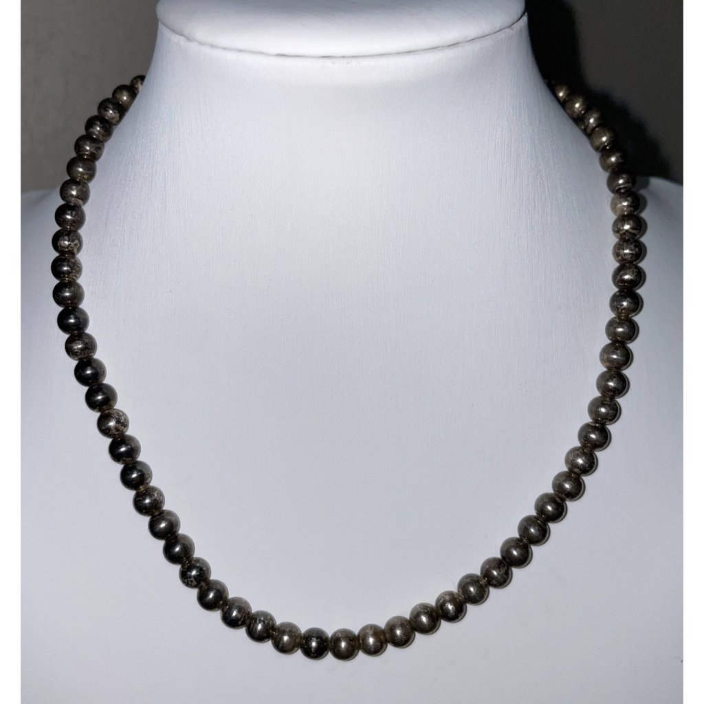 Vintage Silver 925 Pearl Shaped Ball Bead Beaded Necklace 15” Signed